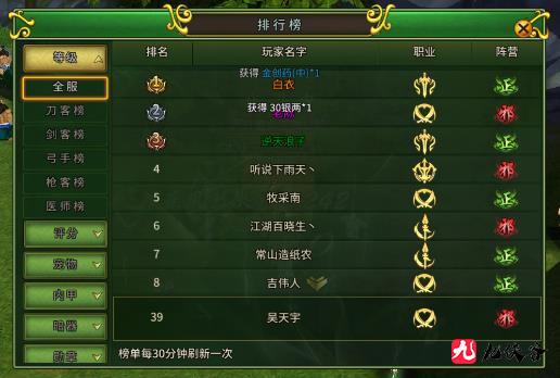 《热血江湖》排行榜